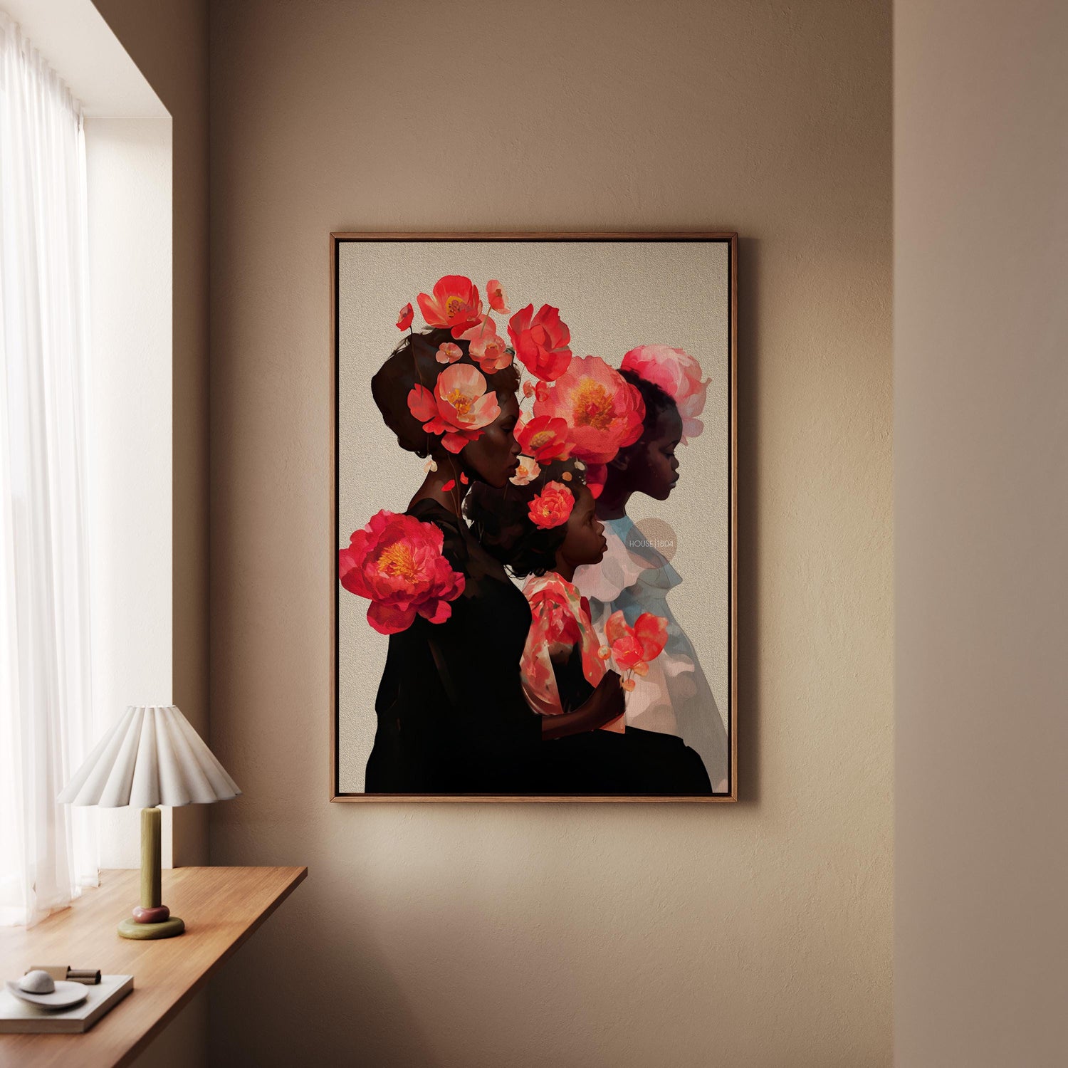 Black Mother and Two Daughters Framed Canvas Wall Art Print: