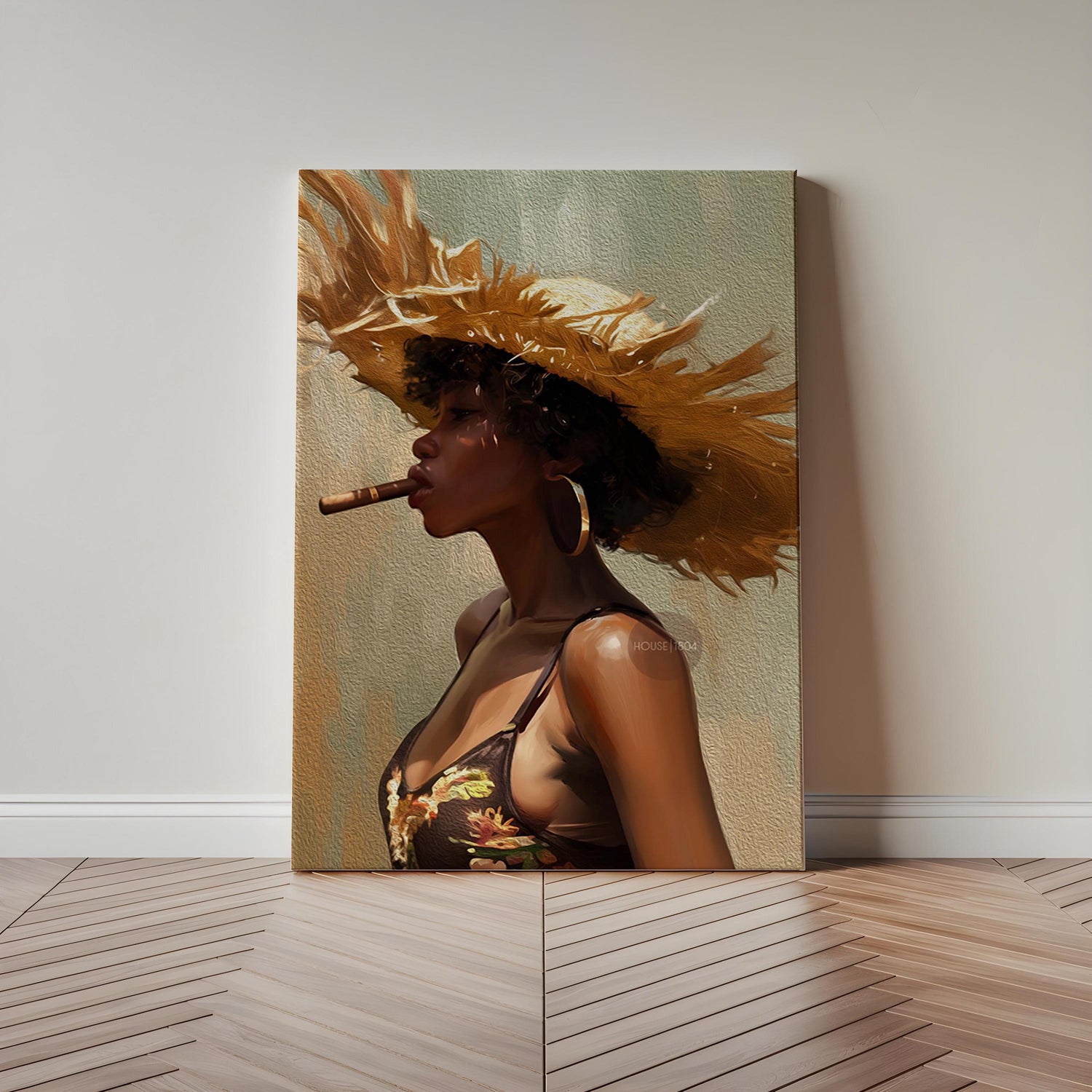 Caribbean Woman Smoking Cigar Canvas