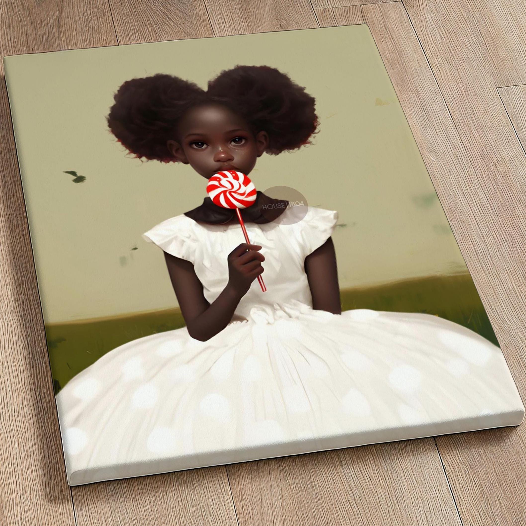 Little Black Girl Wall Art, Lollipop Art, Black Girl Princess Art