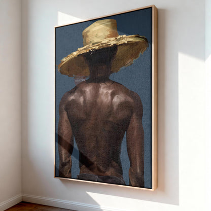 Afro Caribbean Wall Art, Island Black Man Portrait, Deep Blue Sea