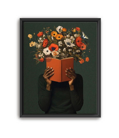 Black Reading Wall Art, African American Book Lover Canvas Print, Framed Unframed Art
