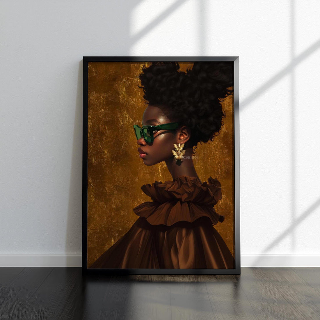 Black Woman Fashion on Canvas: Brown Tones Wall Art, Contemporary African American Wall Art Print