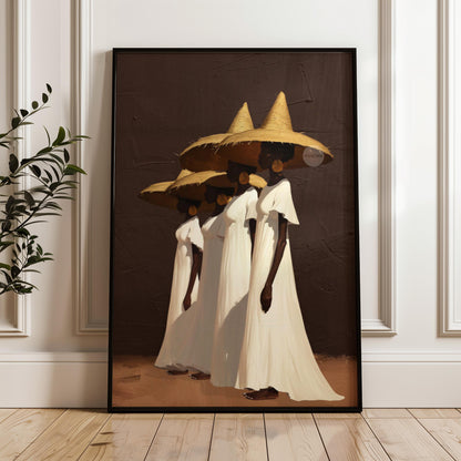 Afrocentric Women Wall Art, Minimalist Brown Canvas Print | Framed or Unframed