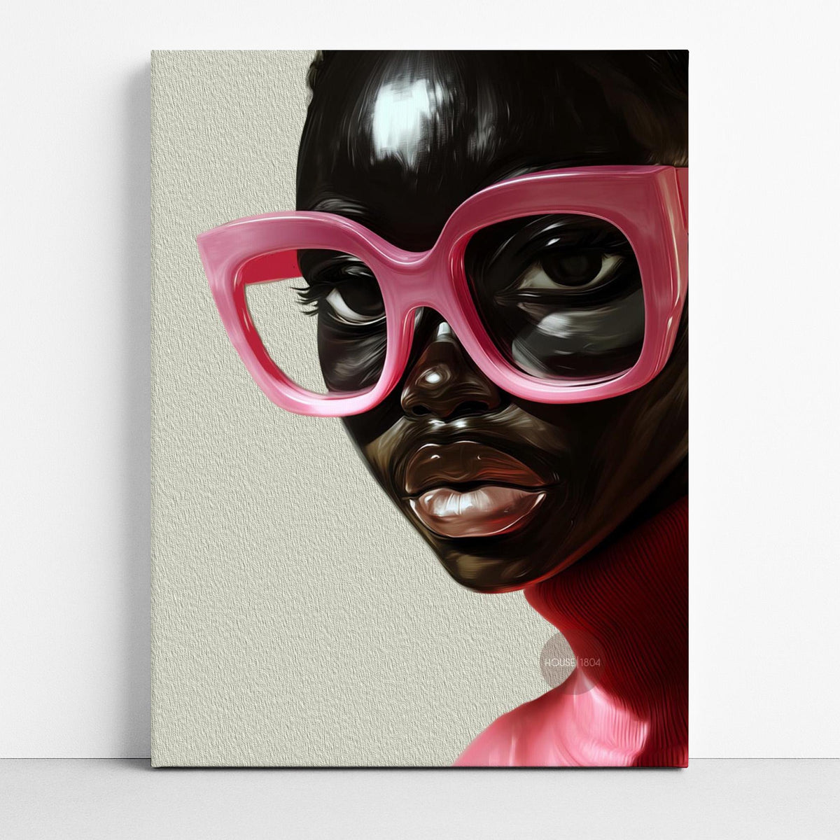 Black Woman Wall Art, Vintage Glasses, Afrocentric Glamour Canvas Print, Pink