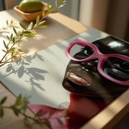Black Woman Wall Art, Vintage Glasses, Afrocentric Glamour Canvas Print, Pink