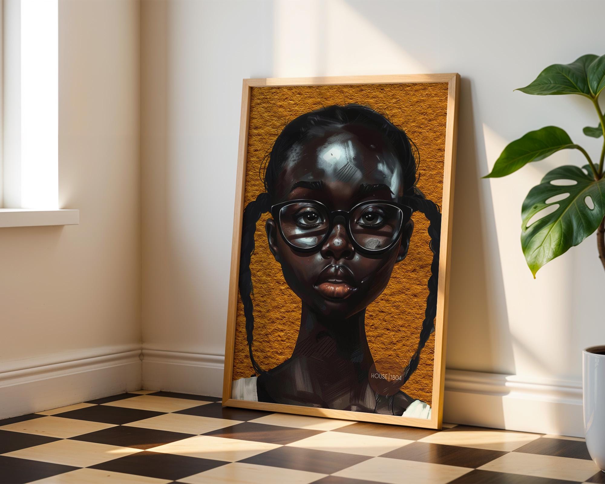 Melanin Art Print - Black Girl Canvas Bold Yellow Art on Hand Stretched Canvas