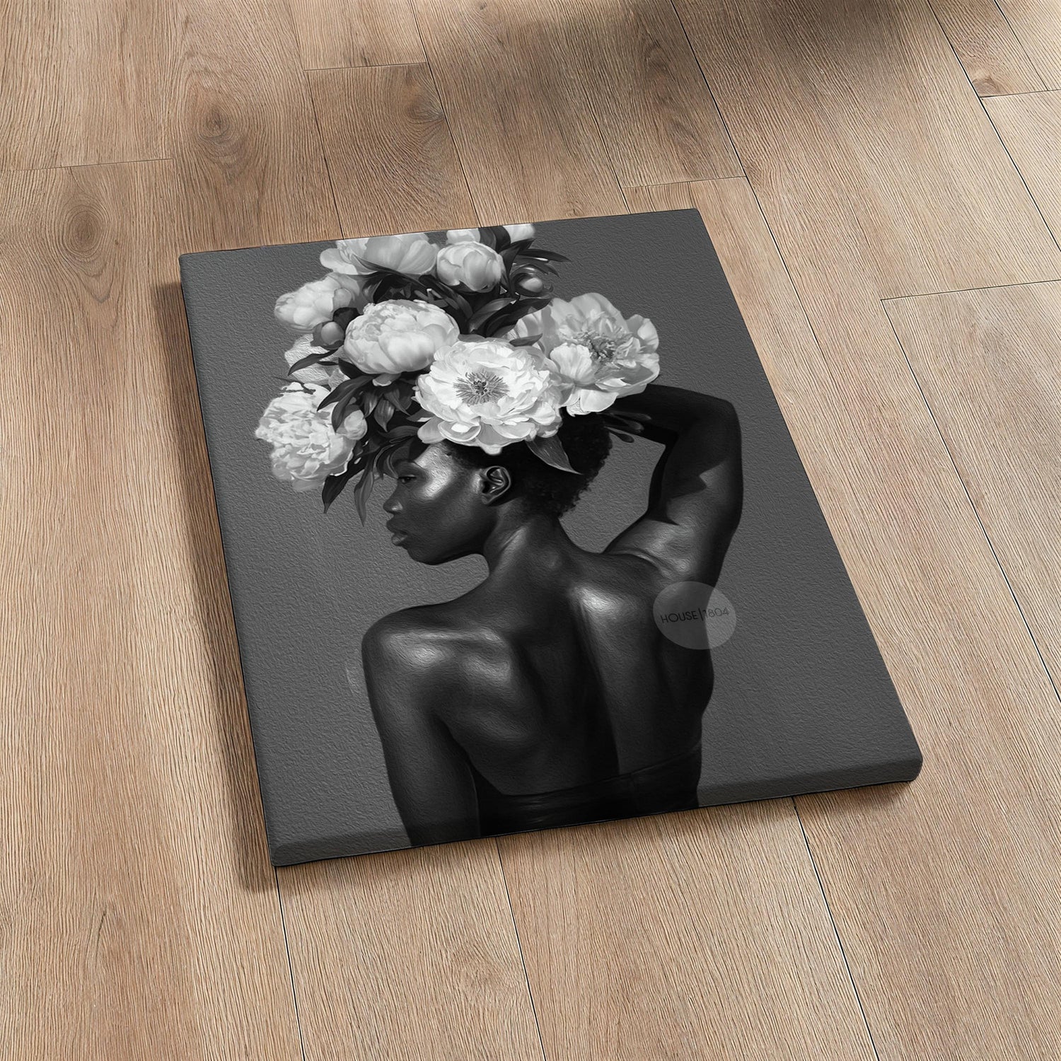 Black and White Black Woman Flower Art Print