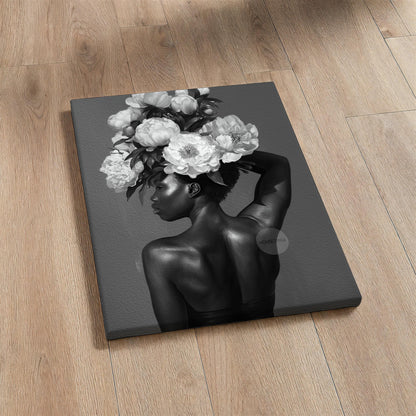 Black and White Black Woman Flower Art Print