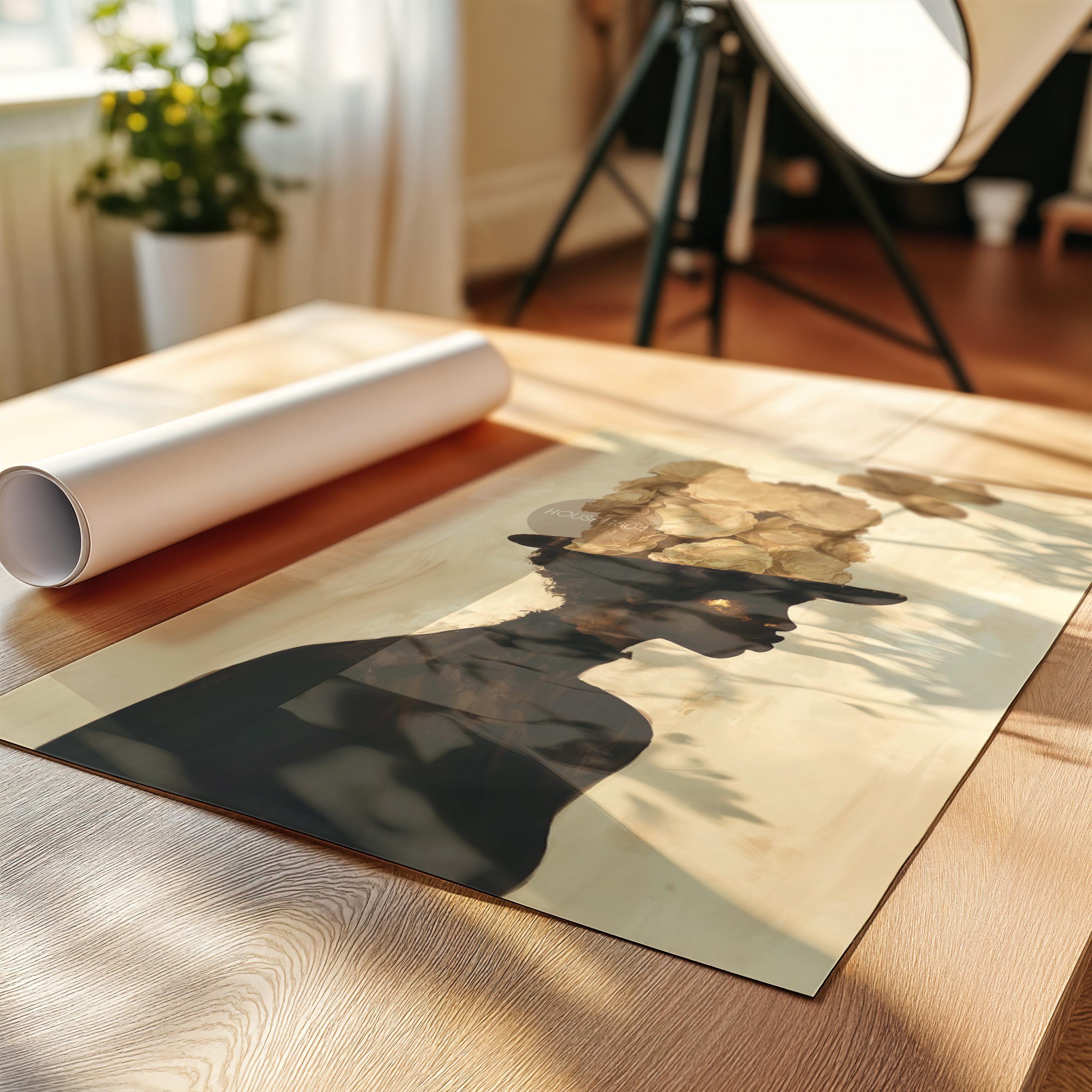 Black Woman Art Print: Gold Accent Abstract, Framed Canvas