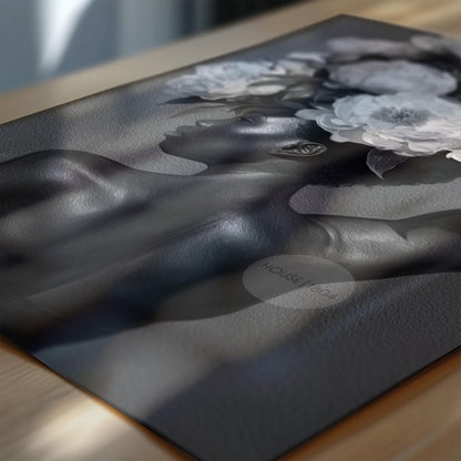 Black and White Black Woman Flower Art Print