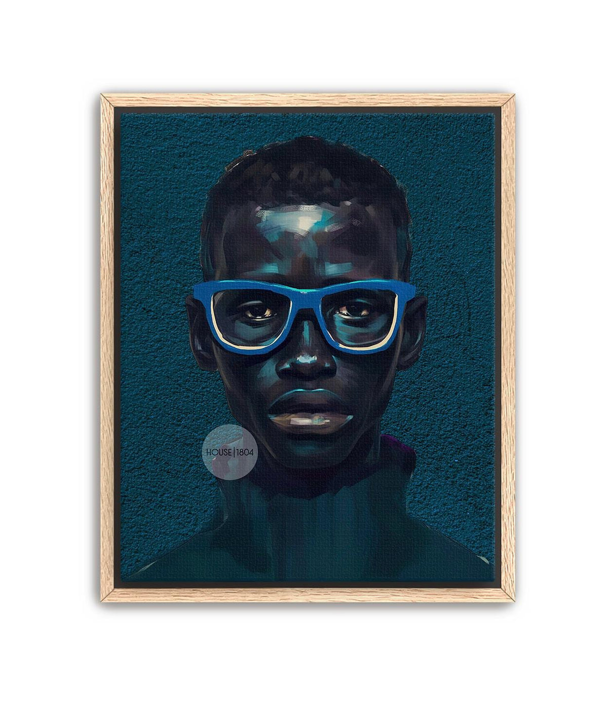 Modern Black Boy Art, Blue Portrait Art Fine Print Canvas | Framed or Unframed