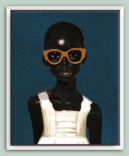 Black Girl Blues Portrait Framed Canvas Art