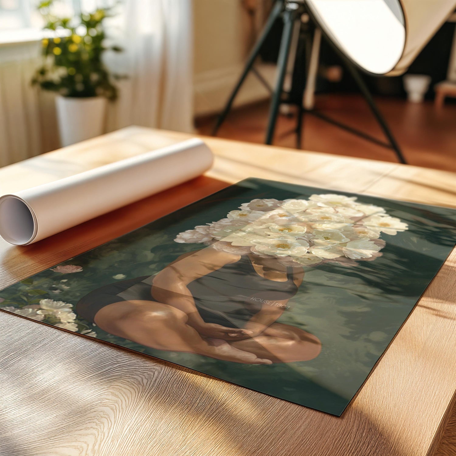 Curvy Black Woman Meditation: Meditative Wall Art Green