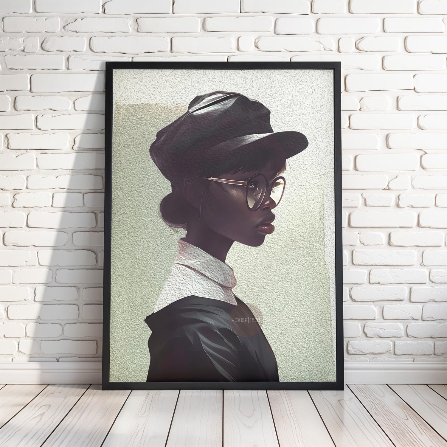 Black Woman Hat Canvas Art, Minimalist