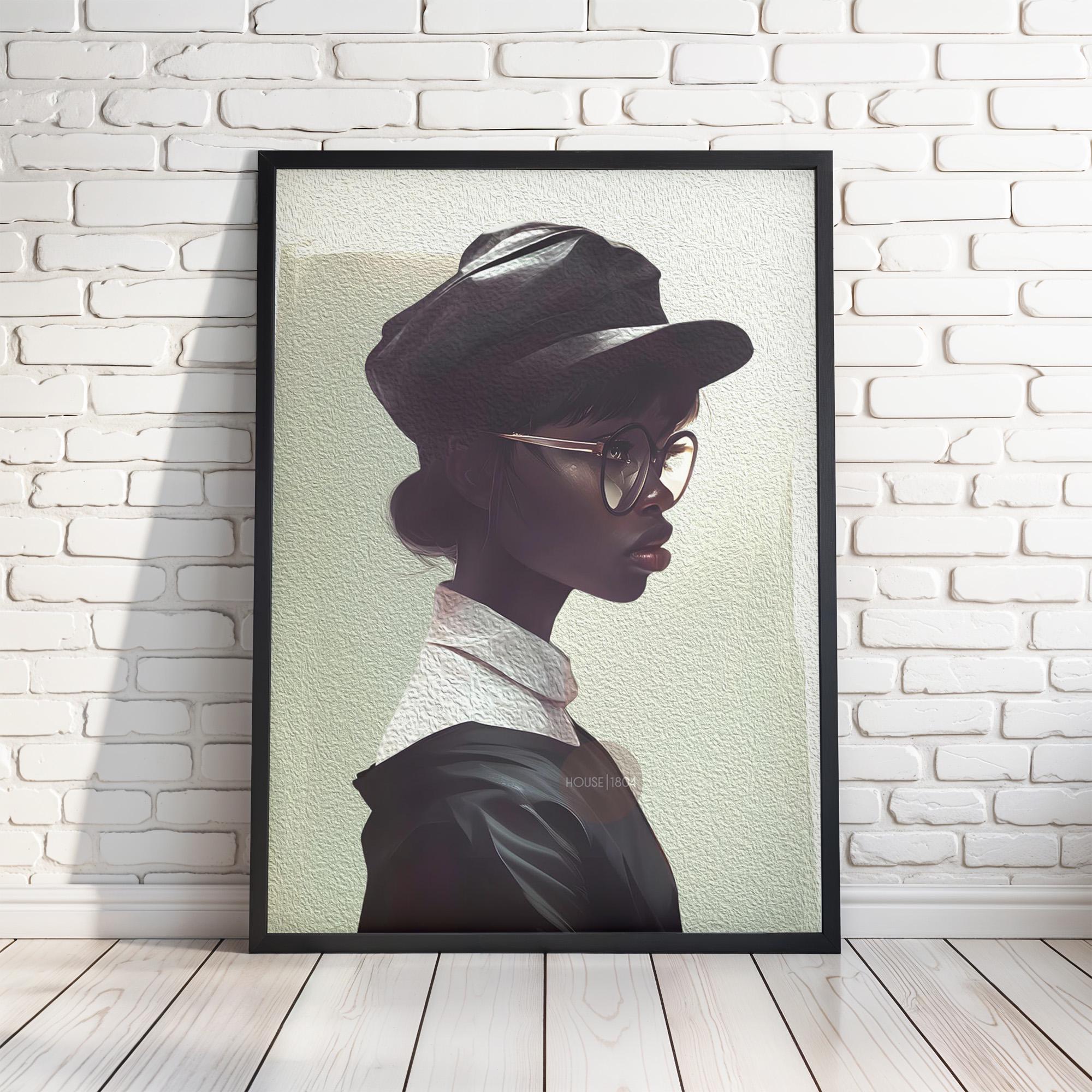 Black Woman Hat Canvas Art, Minimalist
