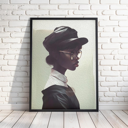Black Woman Hat Canvas Art, Minimalist