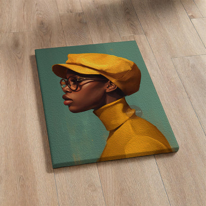 Urban Black Woman Art Print, Bold Yellow &amp; Green, Modern Canvas Wall Decor