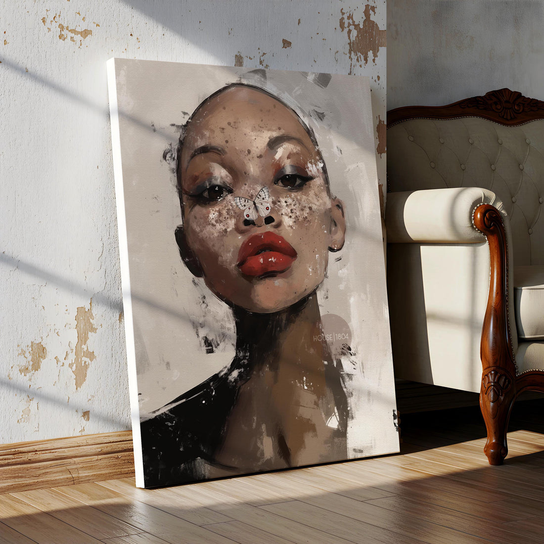 Bald Black Woman Art: Modern Abstract Butterfly Canvas Print