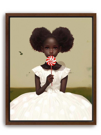 Little Black Girl Wall Art, Lollipop Art, Black Girl Princess Art
