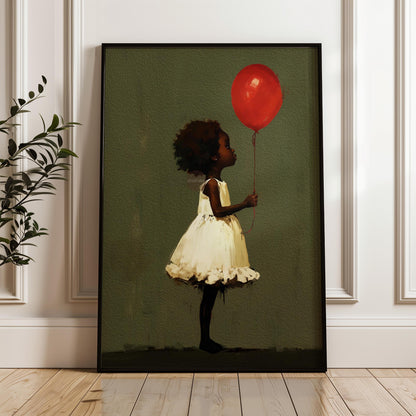 Black Girl Art, Whimsical Balloon Print | Paper Or Canvas, Nursery Wall Decor - Multiple Sizes