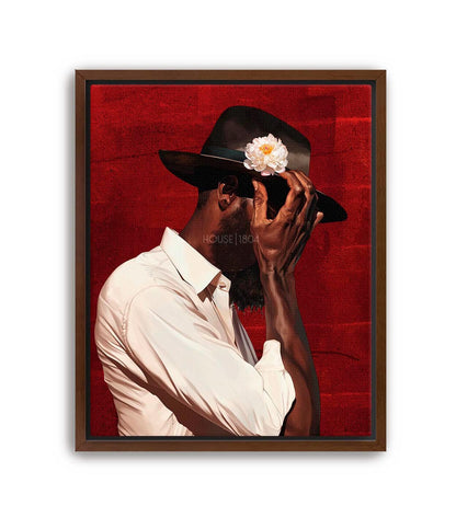 Black Man Portrait Art: Urban Silhouette, Red Background