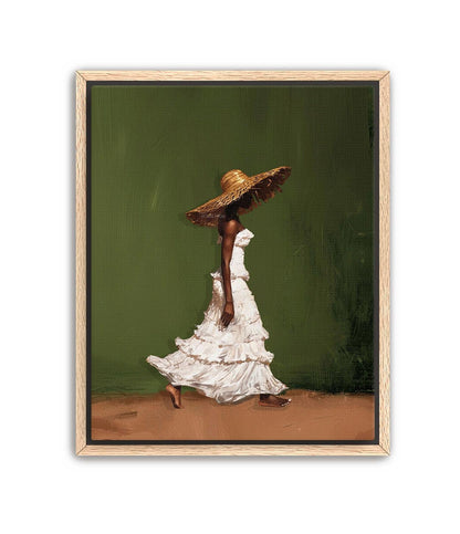 Afrocentric Wall Art, Black Woman Olive Green Boho Portrait Print