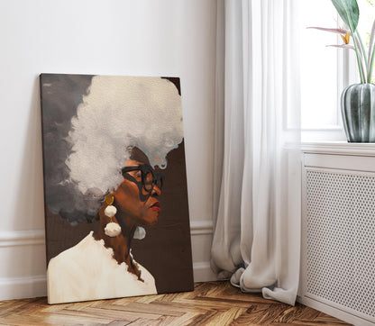 Gray Hair Dont Care, Black Woman Afro Wall Art, Middle Aged Lady Canvas, 50+ Artwork, Abstract