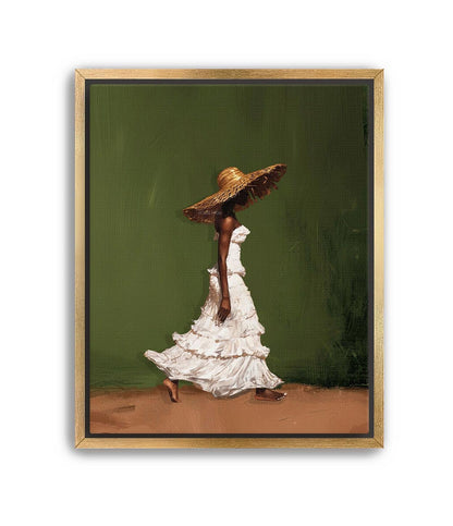 Afrocentric Wall Art, Black Woman Olive Green Boho Portrait Print