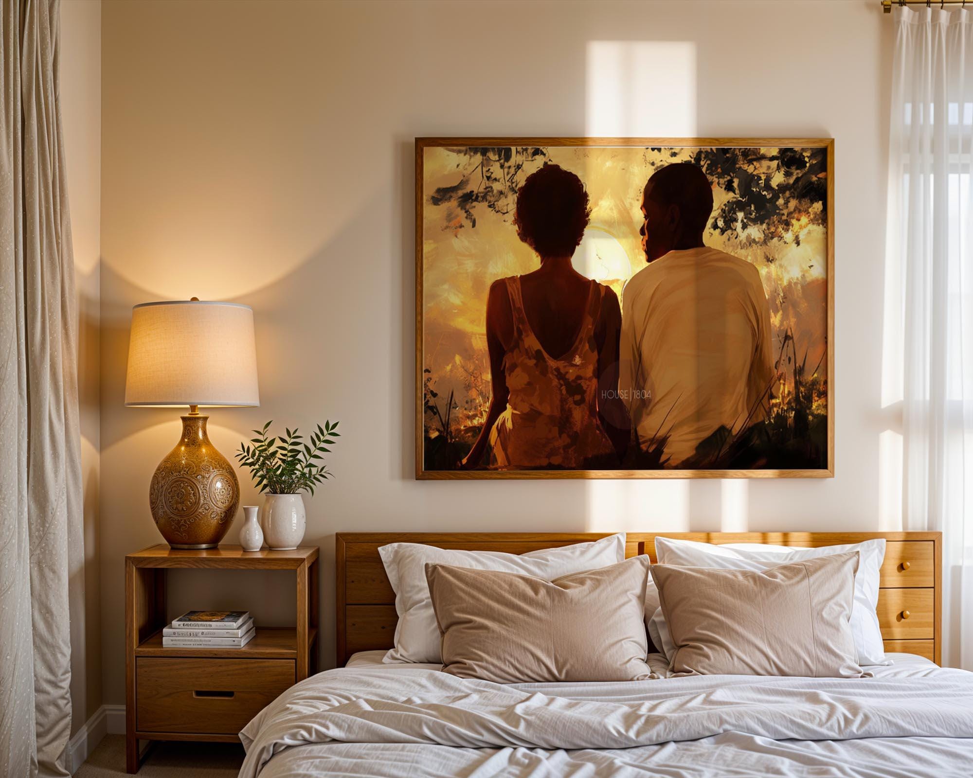 Black Love Canvas Art Print, Black Man and Woman, One Year Anniversary Gift