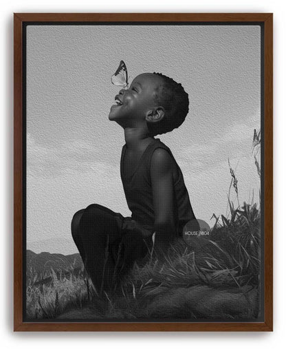 Black Boy Joy Art Canvas Framed, Black and White