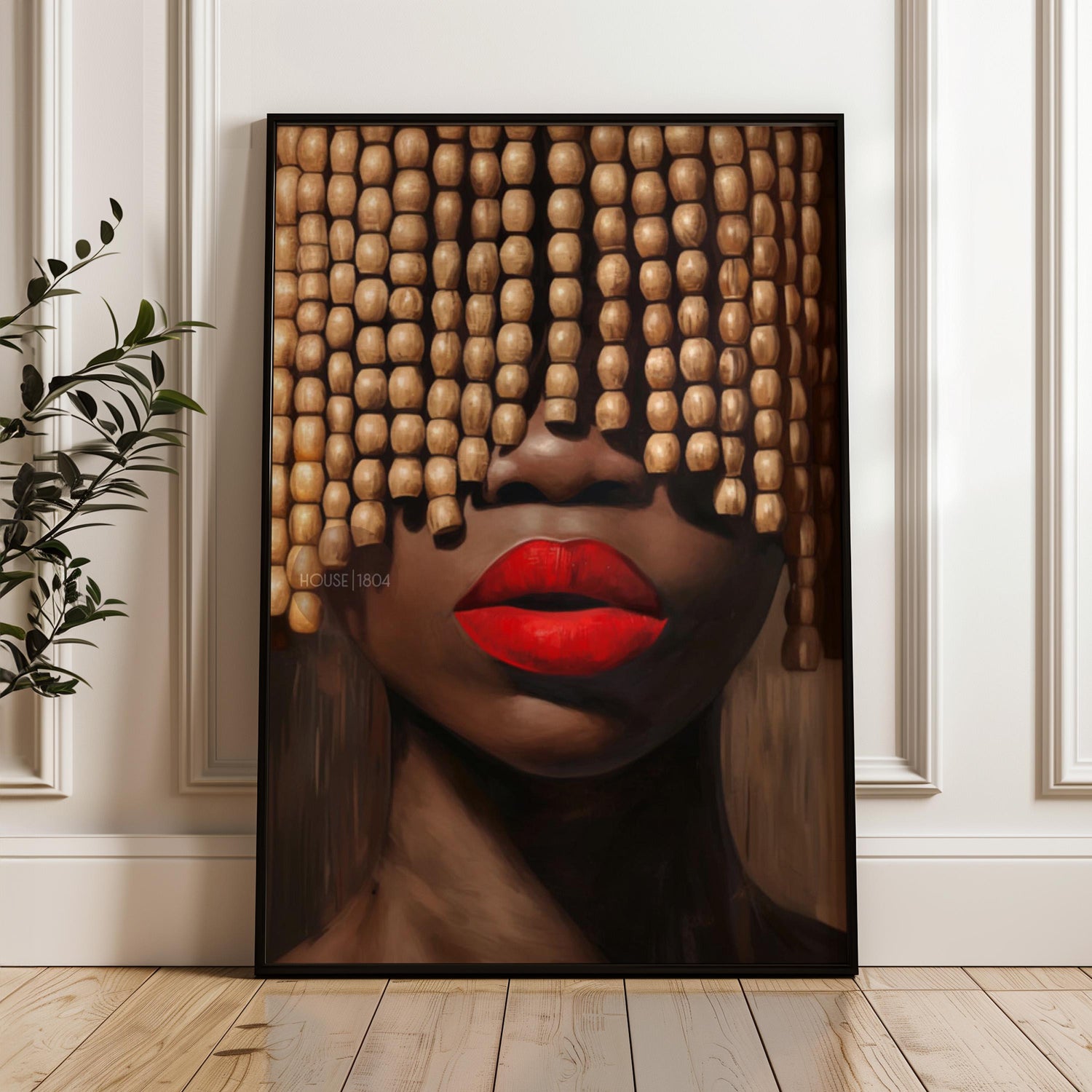 Black Woman Art Print: Beaded Headpiece Wall Art, Bold Black Woman Wall Art, Black Interior Design Print, African American Canvas Decor