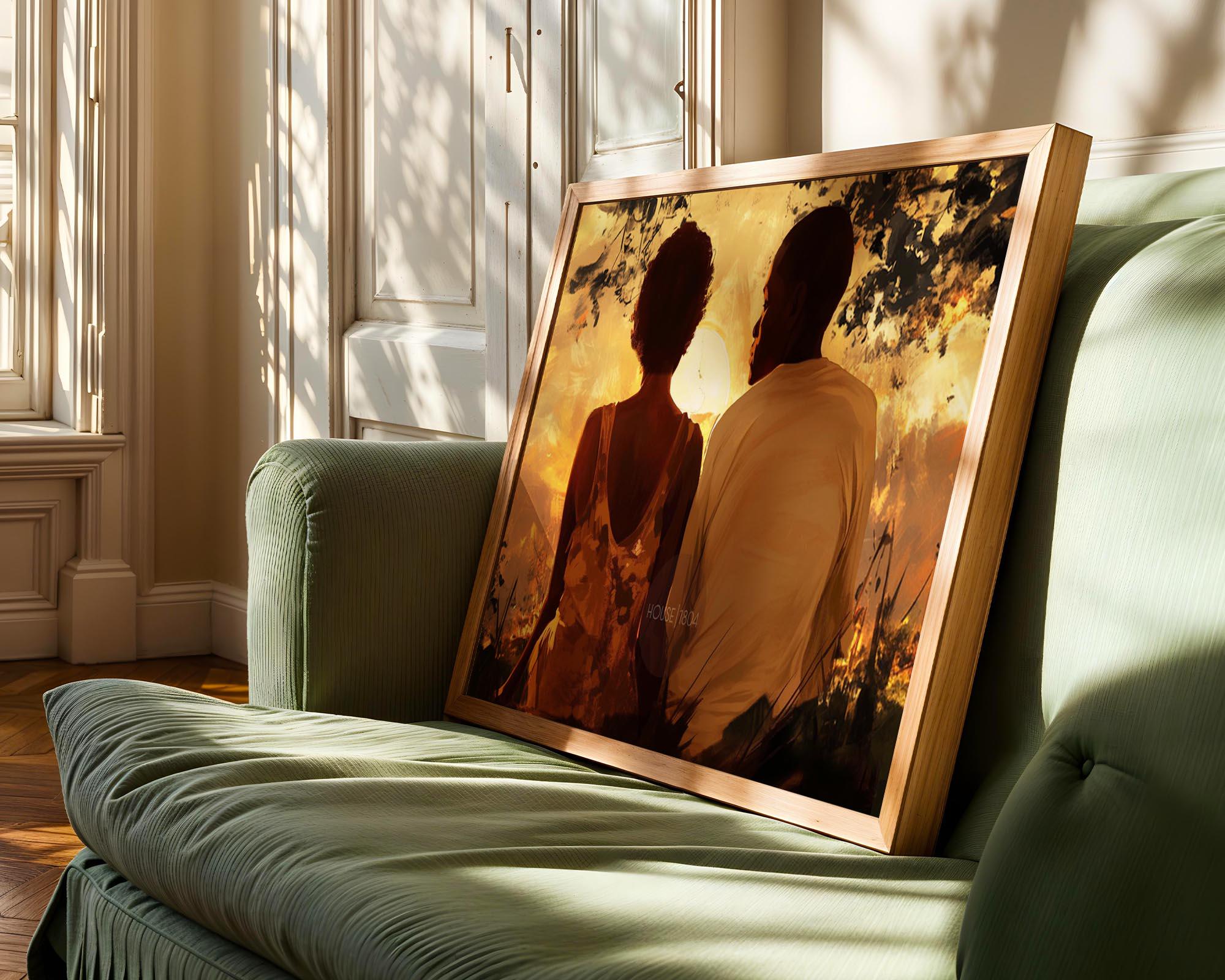 Black Love Canvas Art Print, Black Man and Woman, One Year Anniversary Gift