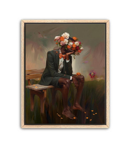 Afrocentric Man Floral Canvas Art, Black Masculine Portrait, Male Flower Head Artwork
