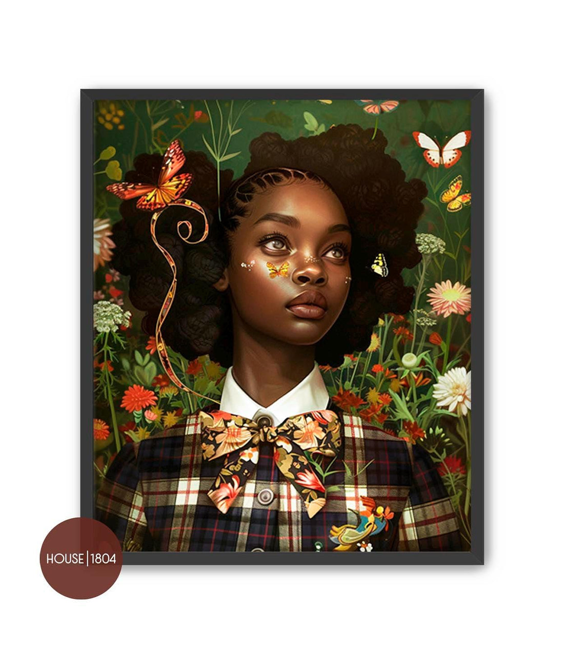 Futuristic School Girl Art, Black Girl Art Print, Black Boho Floral Art, Black Art Print, Bohemian Home Decor, Modern Caribbean School Girl