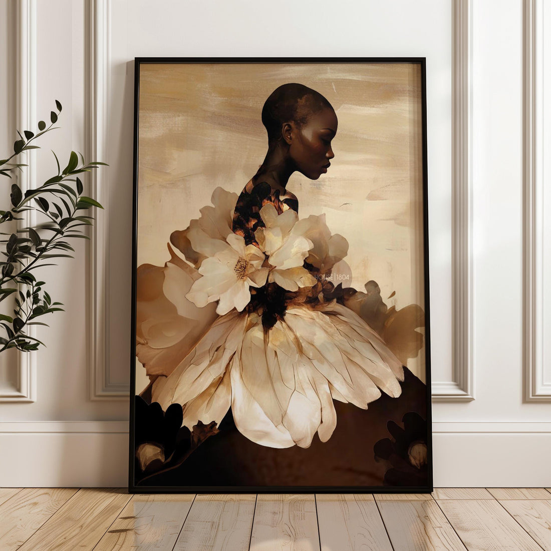 Abstract Black Woman Floral Art Print: Boho Home Decor