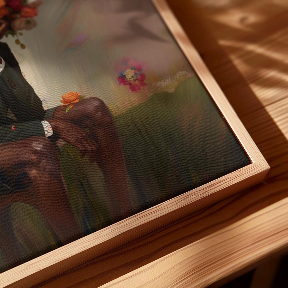 Afrocentric Man Floral Canvas Art, Black Masculine Portrait, Male Flower Head Artwork
