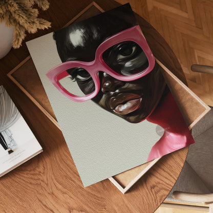 Black Woman Wall Art, Vintage Glasses, Afrocentric Glamour Canvas Print, Pink