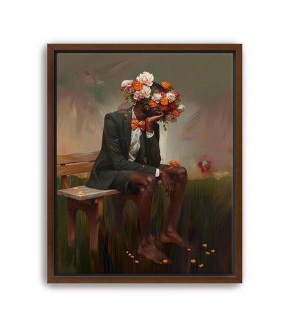 Afrocentric Man Floral Canvas Art, Black Masculine Portrait, Male Flower Head Artwork