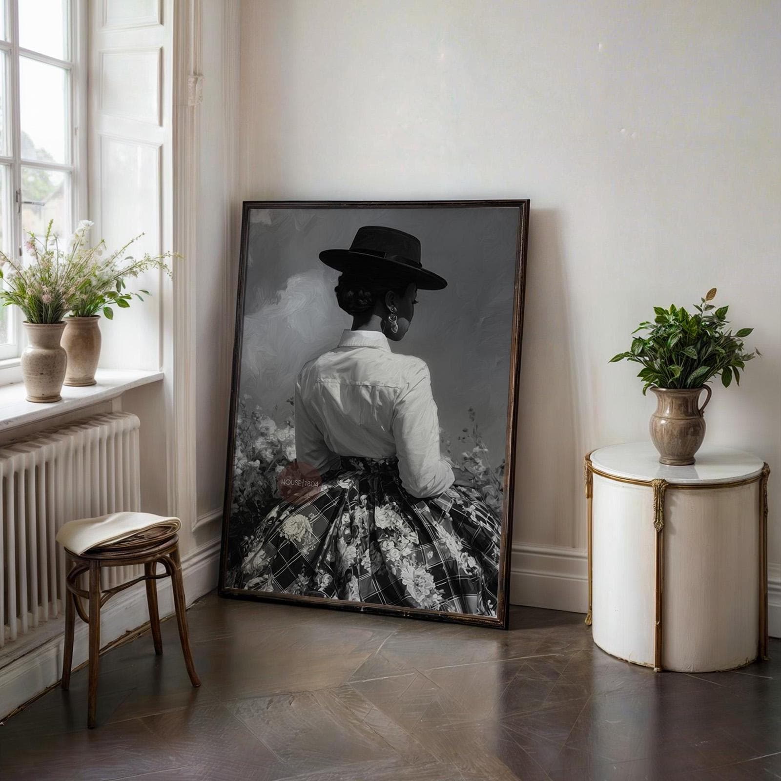 Black and White Harlem Renaissance Art Print: Victorian Afrocentric Artwork