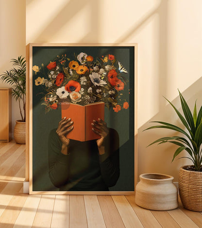 Black Reading Wall Art, African American Book Lover Canvas Print, Framed Unframed Art