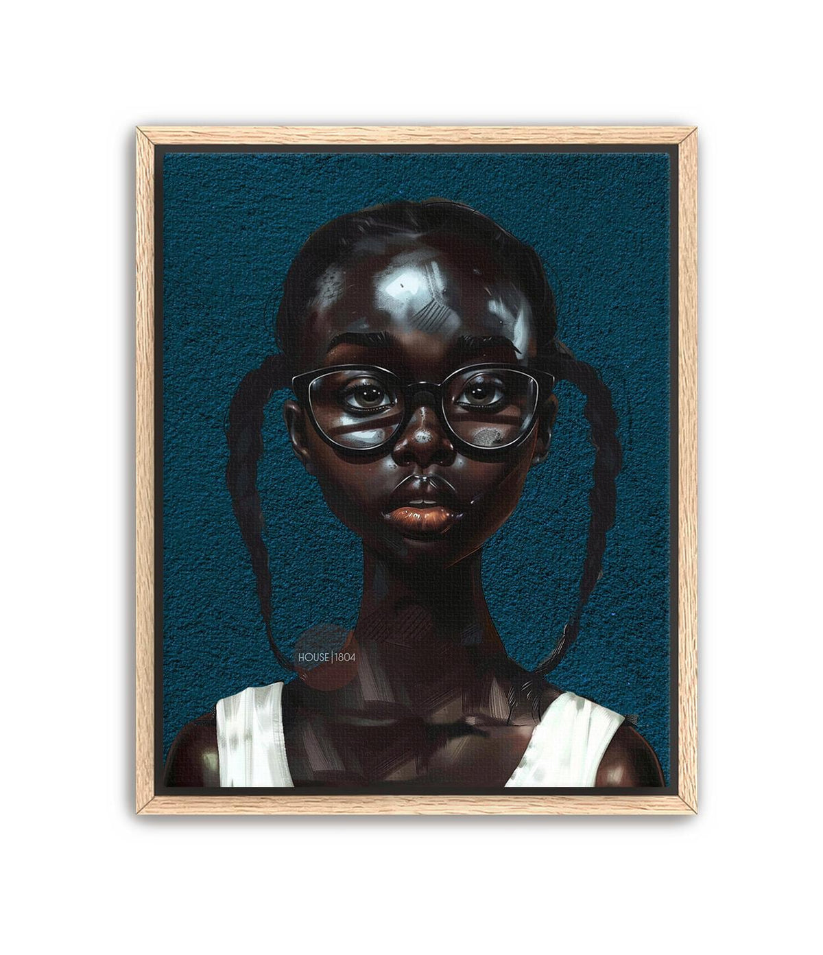 Black Girl Art Print, Little Black Girl Blues Portrait, Pigtails.