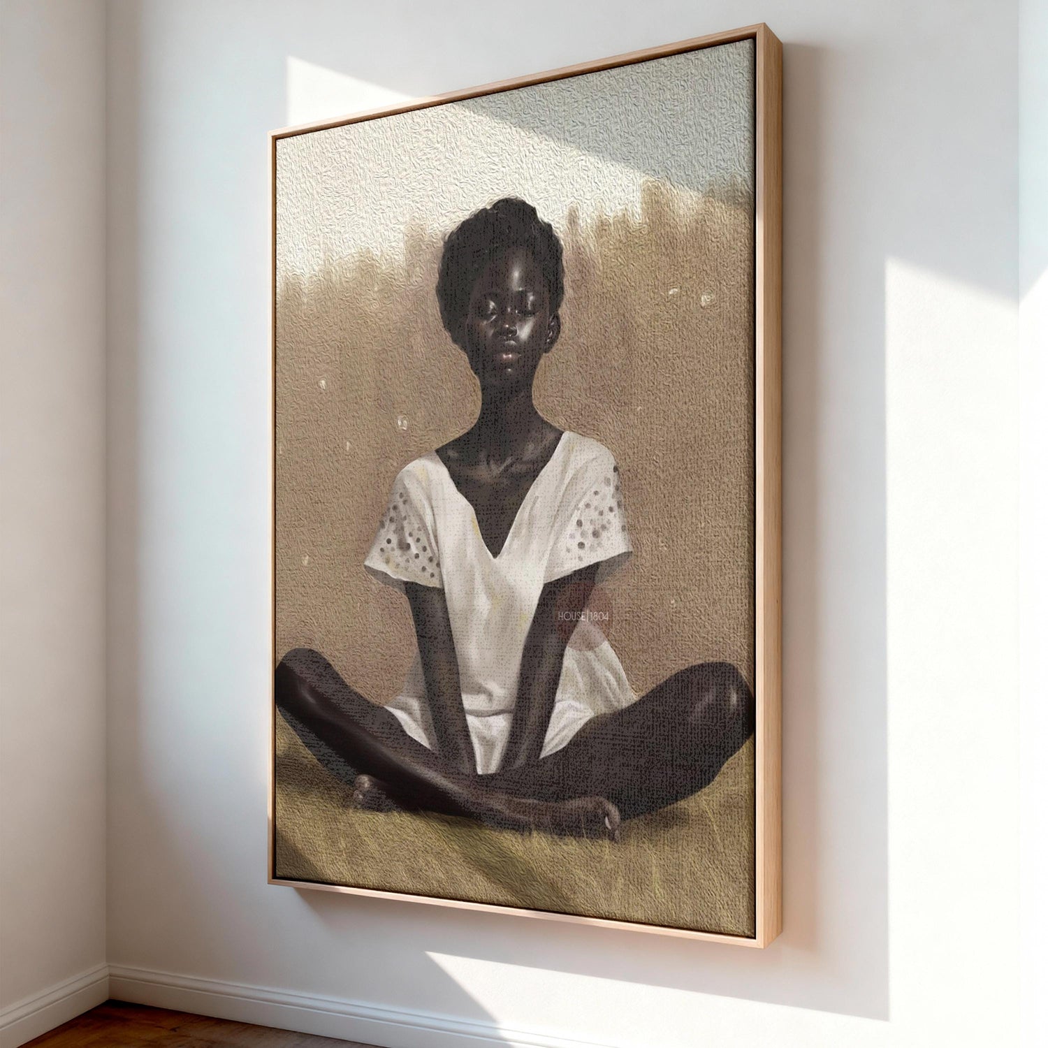 Black Woman Relaxing Wall Art – Afrocentric Canvas, Melanin Decor, Beige Luxury Print