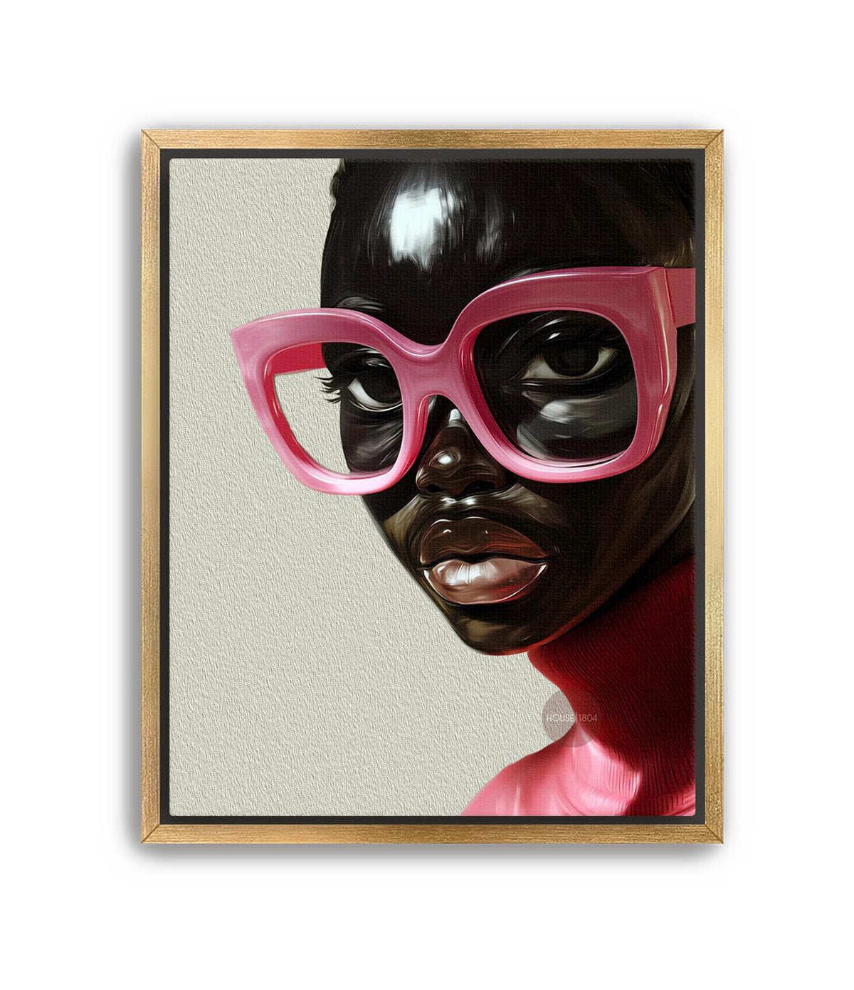 Black Woman Wall Art, Vintage Glasses, Afrocentric Glamour Canvas Print, Pink