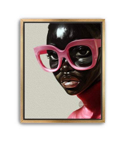 Black Woman Wall Art, Vintage Glasses, Afrocentric Glamour Canvas Print, Pink