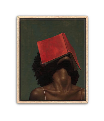 Black Woman Reading Art, Minimalist Green Portrait Canvas Prints!