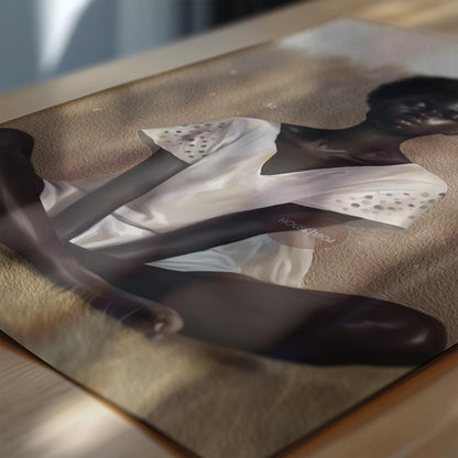 Black Woman Relaxing Wall Art – Afrocentric Canvas, Melanin Decor, Beige Luxury Print