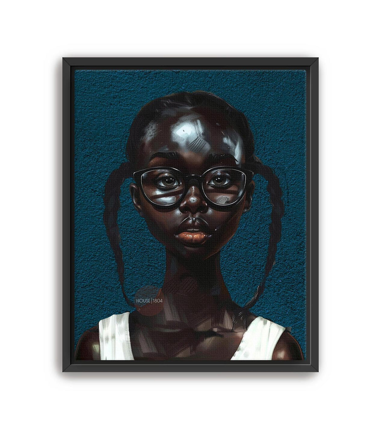 Black Girl Art Print, Little Black Girl Blues Portrait, Pigtails.