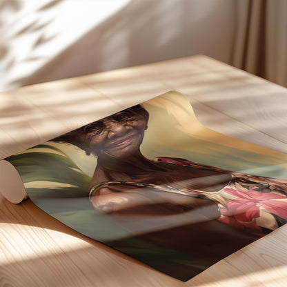 Elder Black Woman Floral Art Print