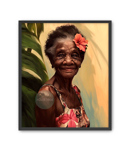 Elder Black Woman Floral Art Print