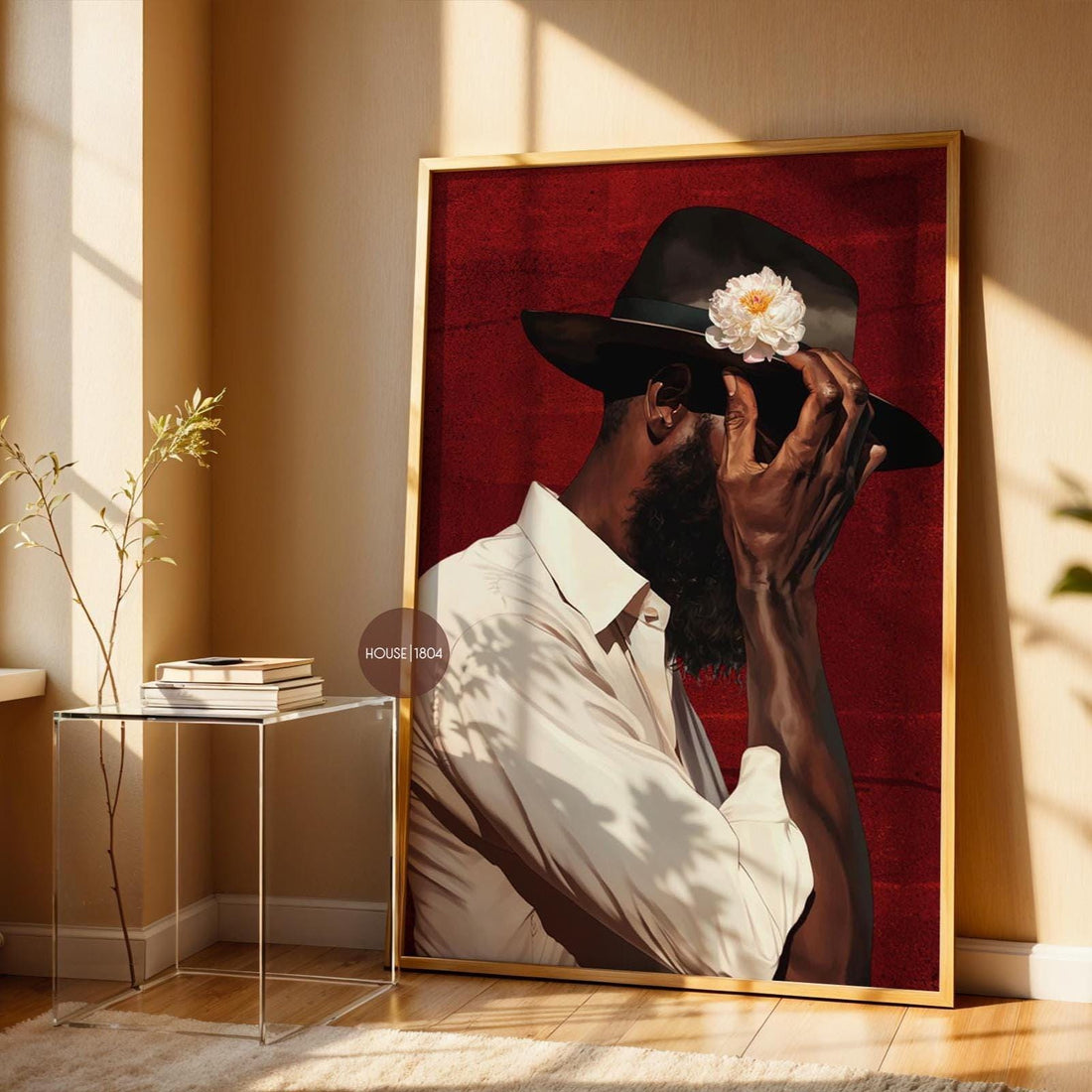 Black Man Portrait Art: Urban Silhouette, Red Background